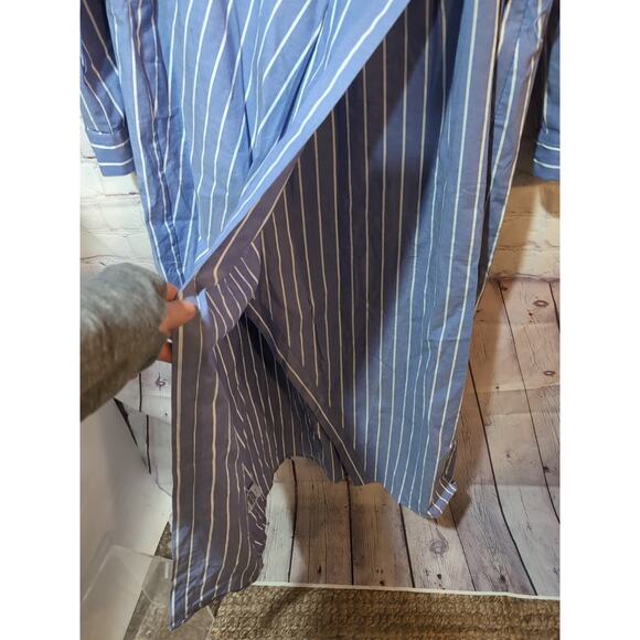 LOFT Shirt Dress Sz 16 Blue White Striped Long Sleeve Wrap Midi V-Neck - Picture 8 of 15